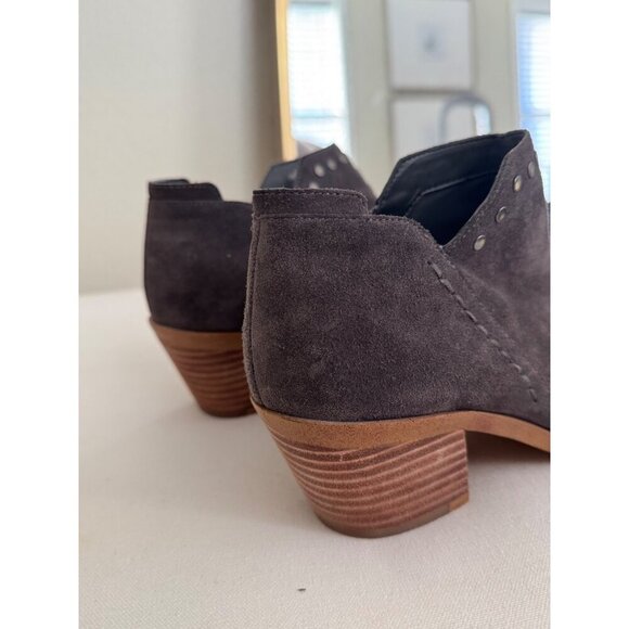 1. State Loka Studded Suede Ankle Bootie Wood Block Heel Almond Toe Size 8M Gray - Picture 9 of 15